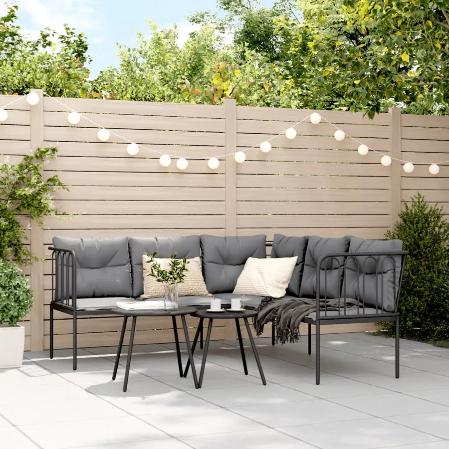 Ensemble de canapés de jardin et coussins noir acier textilène - 3