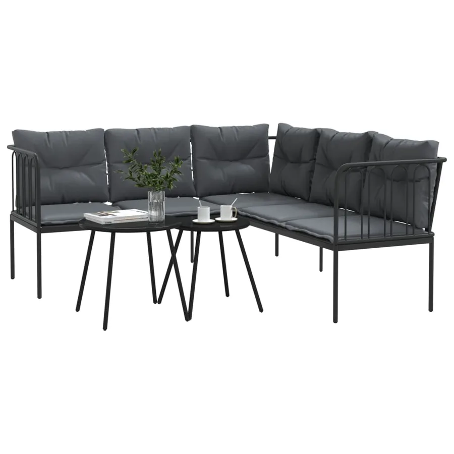 Ensemble de canapés de jardin et coussins noir acier textilène - 4