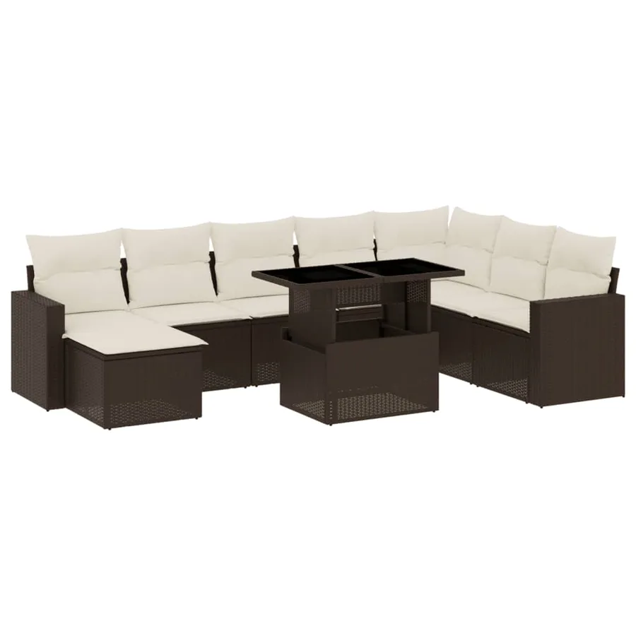 Salon de jardin avec coussins 9 pcs marron résine tressée - 2