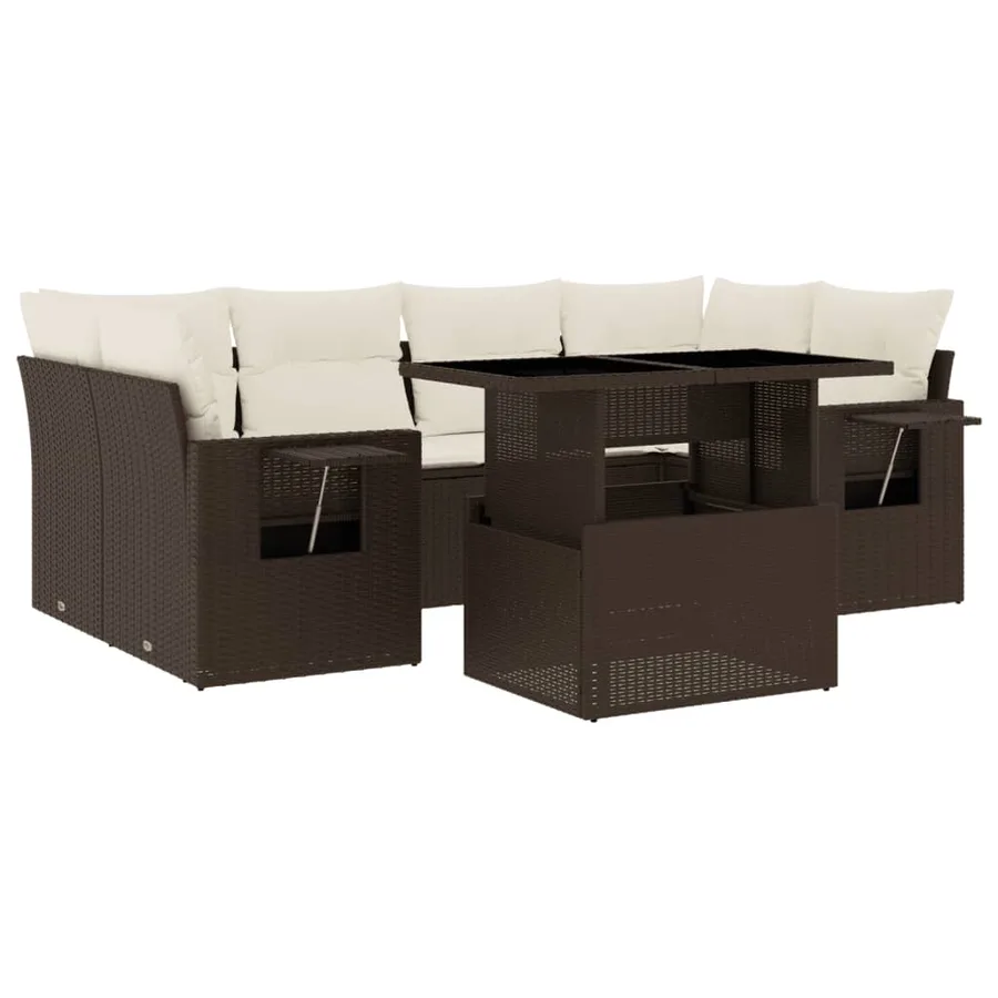 Salon de jardin avec coussins 7 pcs marron résine tressée - 2