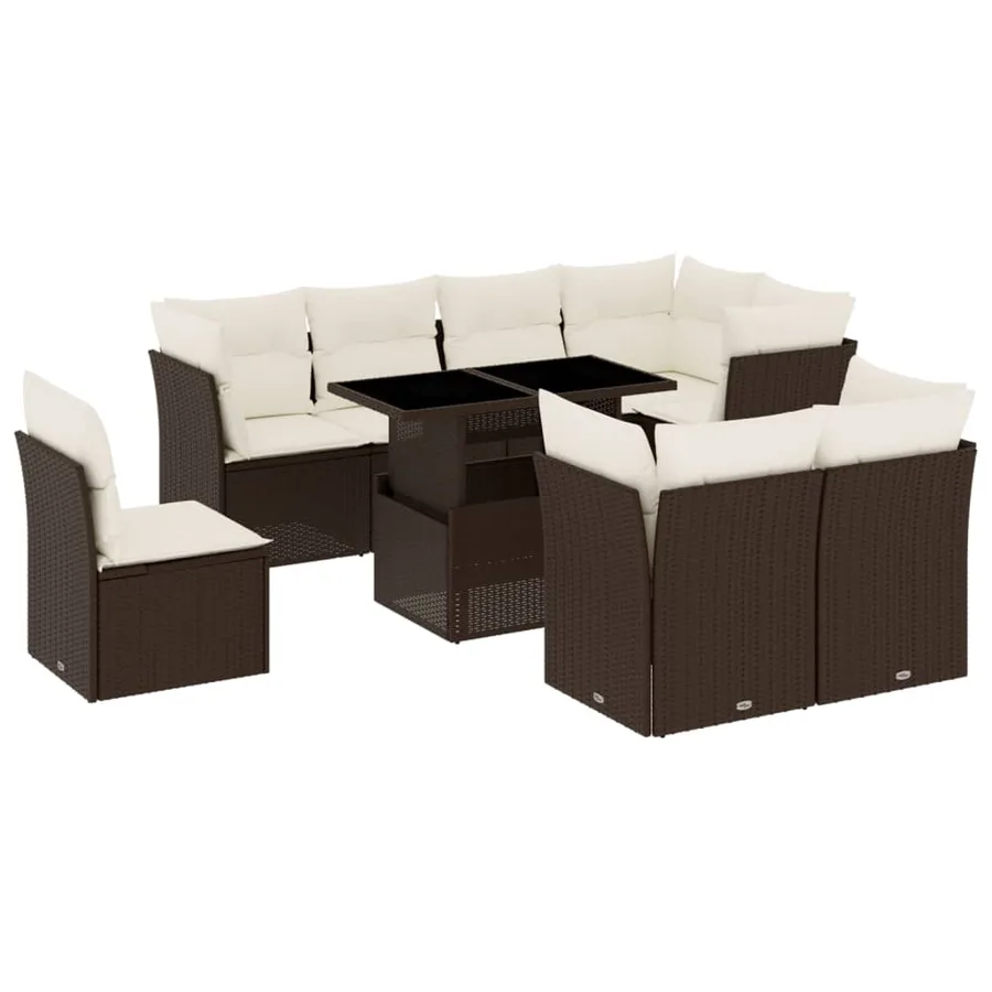 Salon de jardin avec coussins 9 pcs marron résine tressée - 2