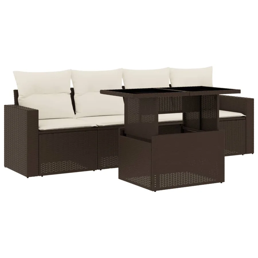 Salon de jardin avec coussins 5 pcs marron résine tressée - 2