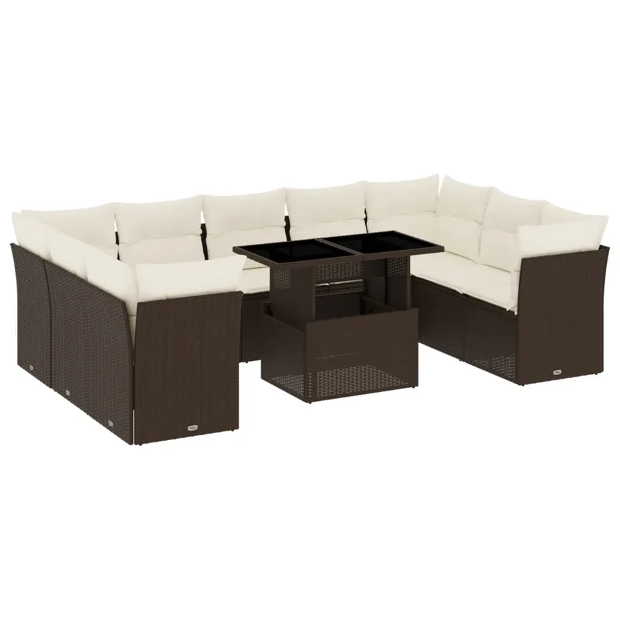 Salon de jardin 10 pcs avec coussins marron résine tressée - 2
