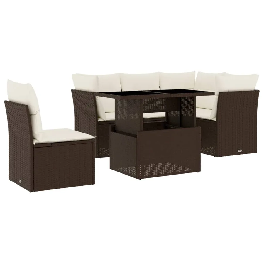 Salon de jardin avec coussins 6 pcs marron résine tressée - 2