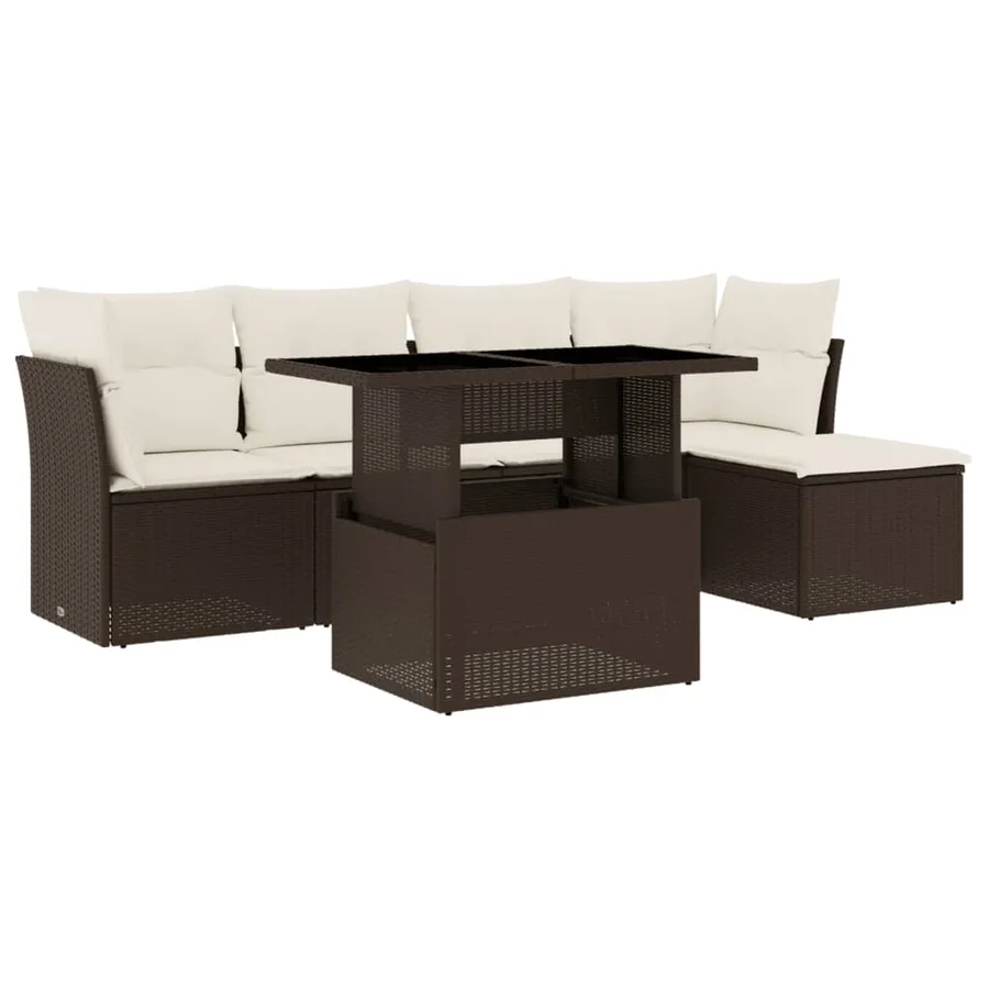 Salon de jardin avec coussins 6 pcs marron résine tressée - 2