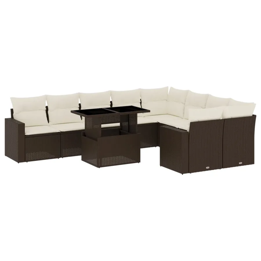 Salon de jardin 10 pcs avec coussins marron résine tressée - 2