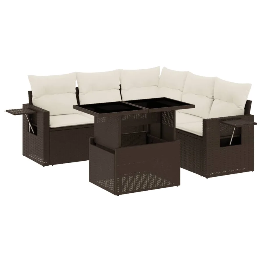 Salon de jardin avec coussins 6 pcs marron résine tressée - 2