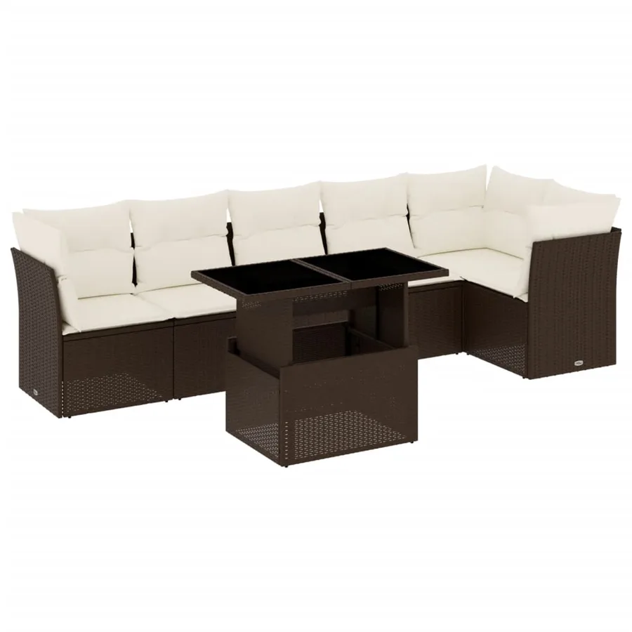 Salon de jardin avec coussins 7 pcs marron résine tressée - 2