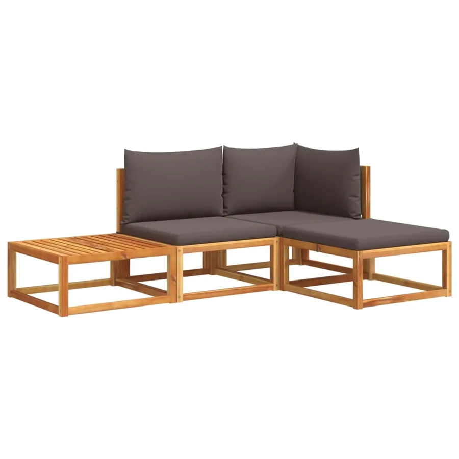 Ensemble de canapés de jardin 4 pièces avec coussins en bois d'acacia et rotin - 2