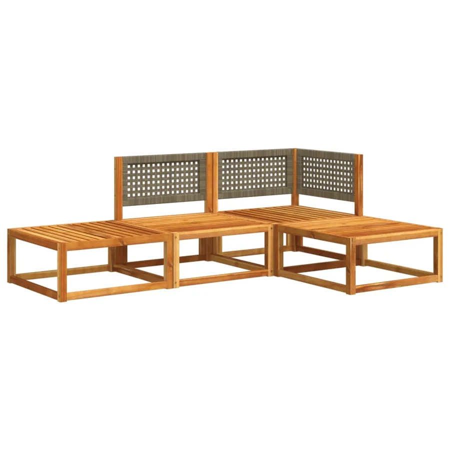 Ensemble de canapés de jardin 4 pièces avec coussins en bois d'acacia et rotin - 3