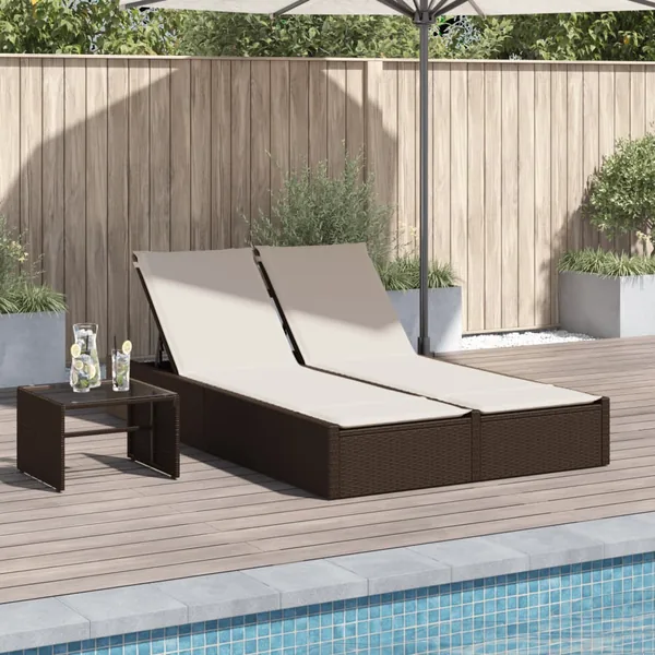 Chaise longue double avec coussins marron résine tressée