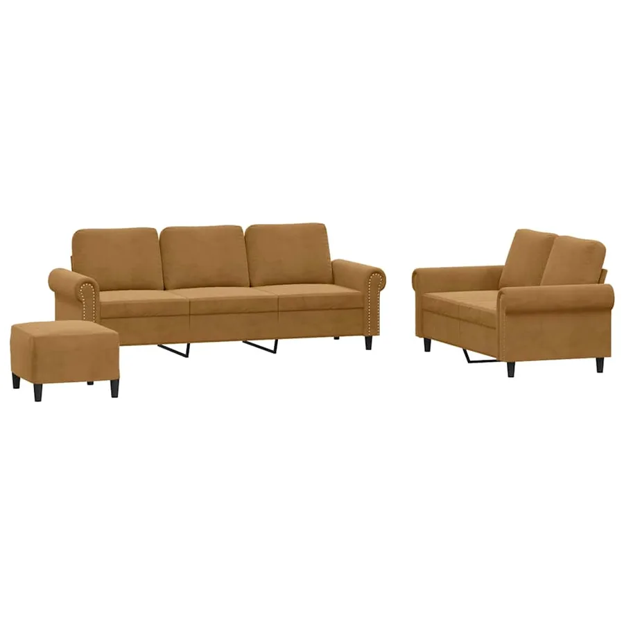 Ensemble de canapés 3 pcs avec coussins Marron Velours - 2