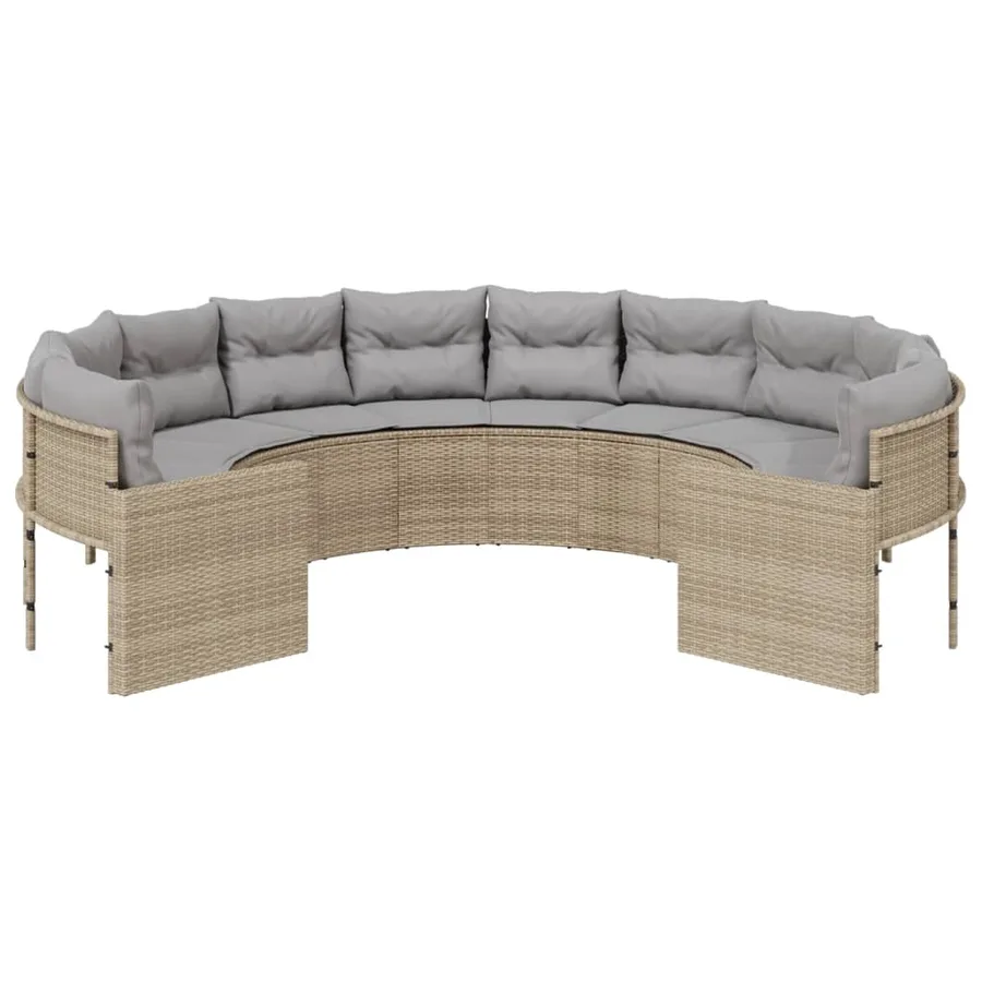 Canapé de jardin avec coussins rond beige résine tressée - 3