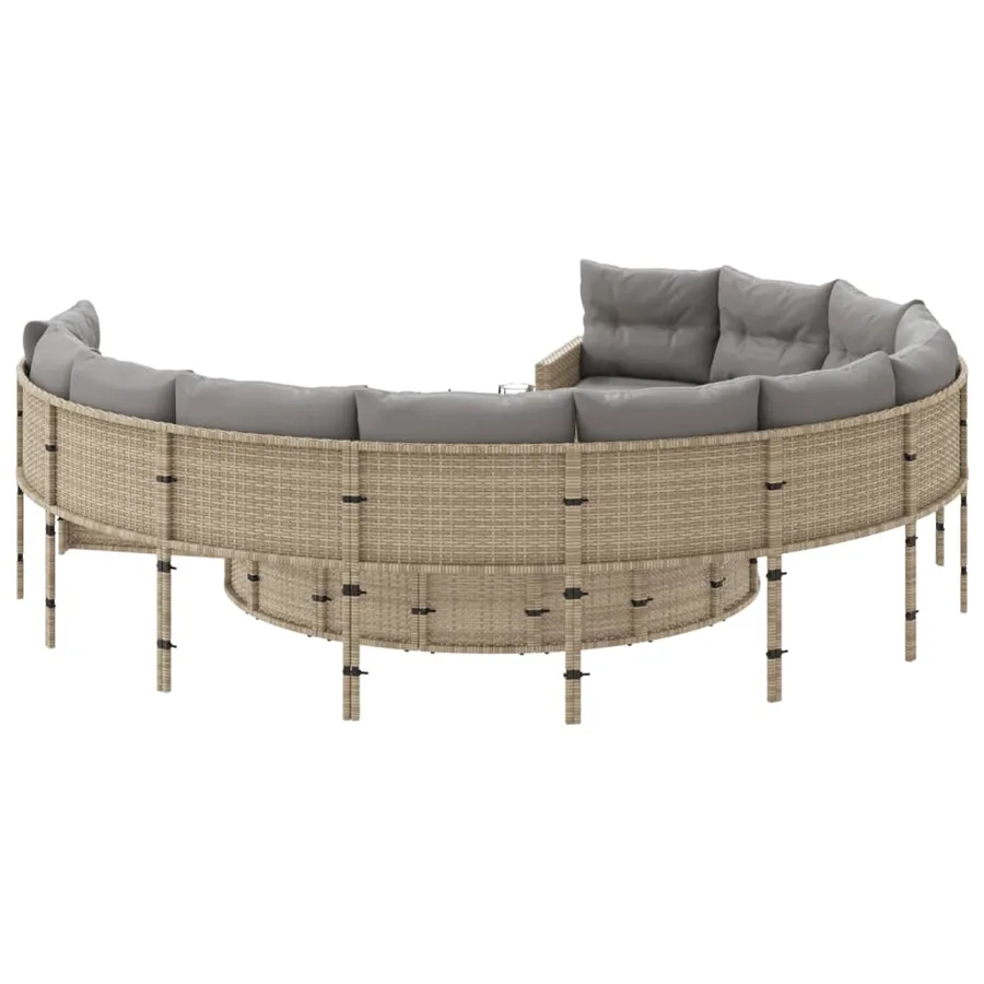 Canapé de jardin avec coussins rond beige résine tressée - 5