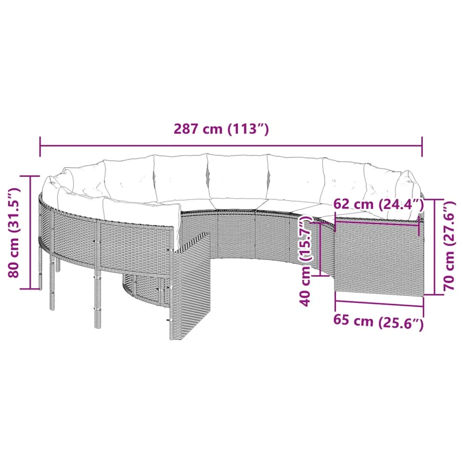 Canapé de jardin avec coussins rond beige résine tressée - 7