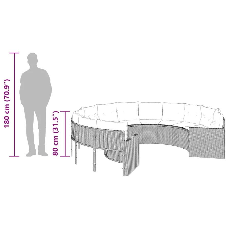 Canapé de jardin avec coussins rond beige résine tressée - 8