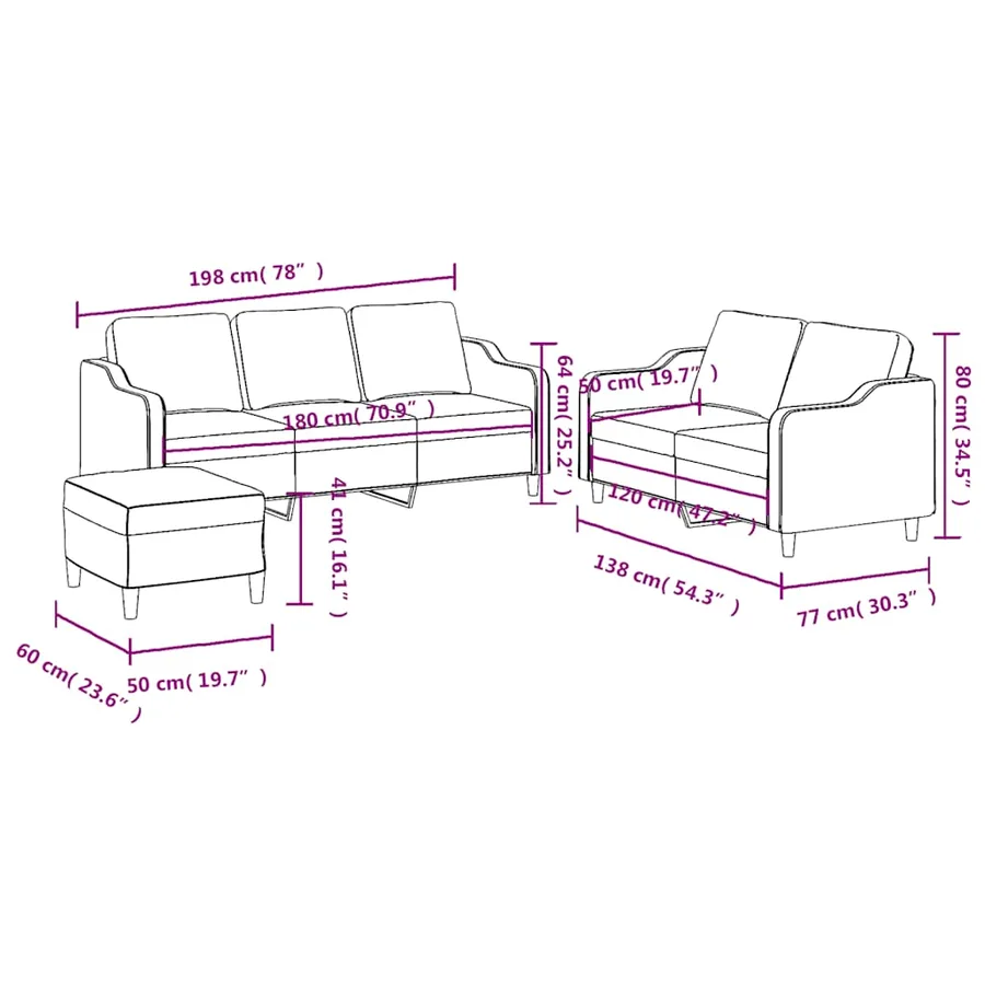 Ensemble de canapés 3 pcs avec coussins Noir Tissu - 8