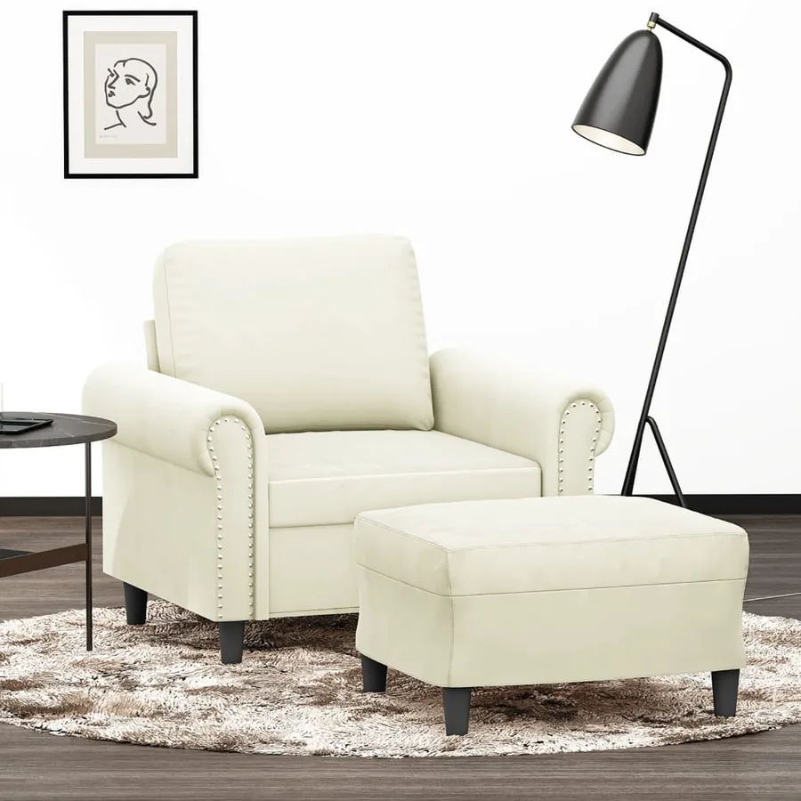 Fauteuil avec repose-pied Crème 60 cm Velours