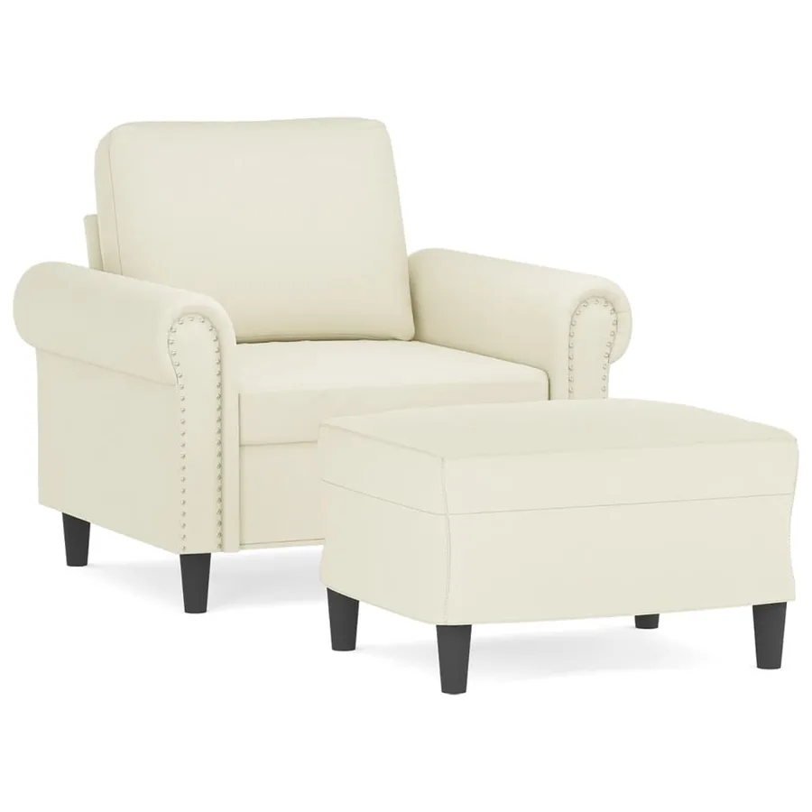 Fauteuil avec repose-pied Crème 60 cm Velours - 2