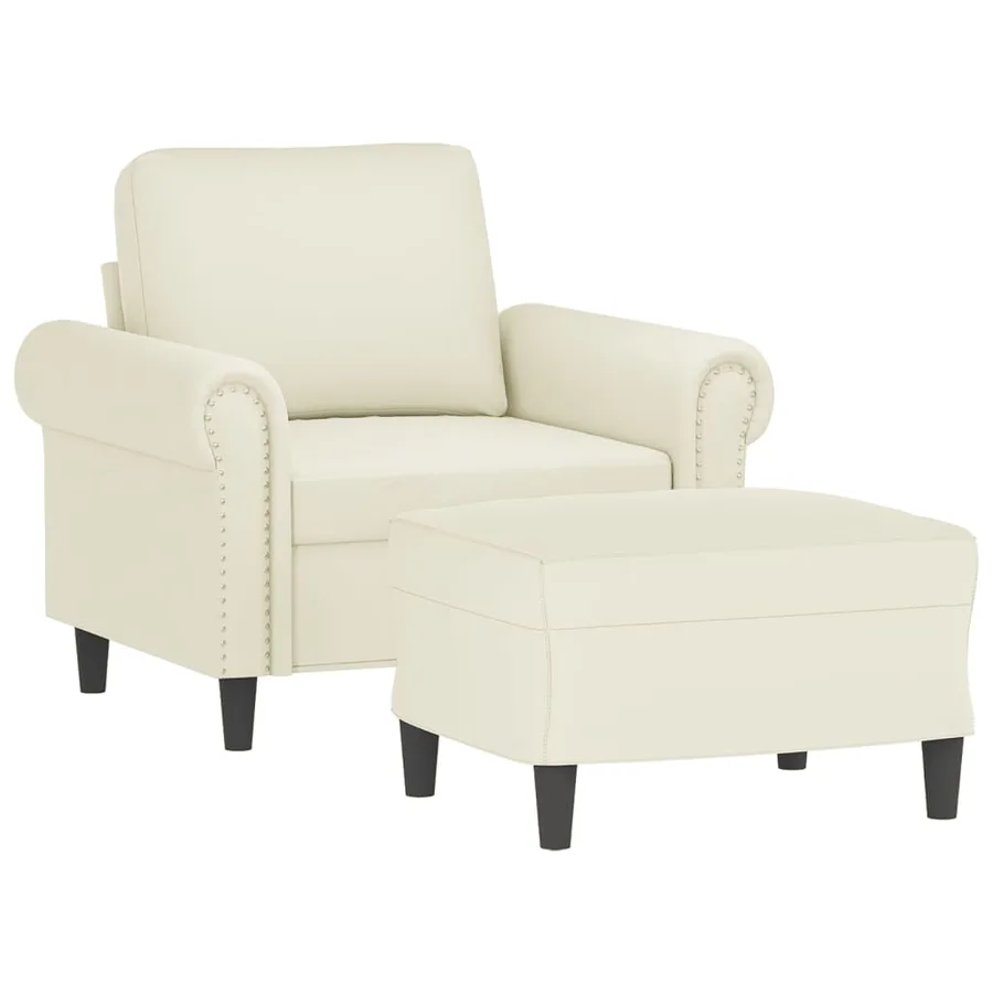 Fauteuil avec repose-pied Crème 60 cm Velours - 3