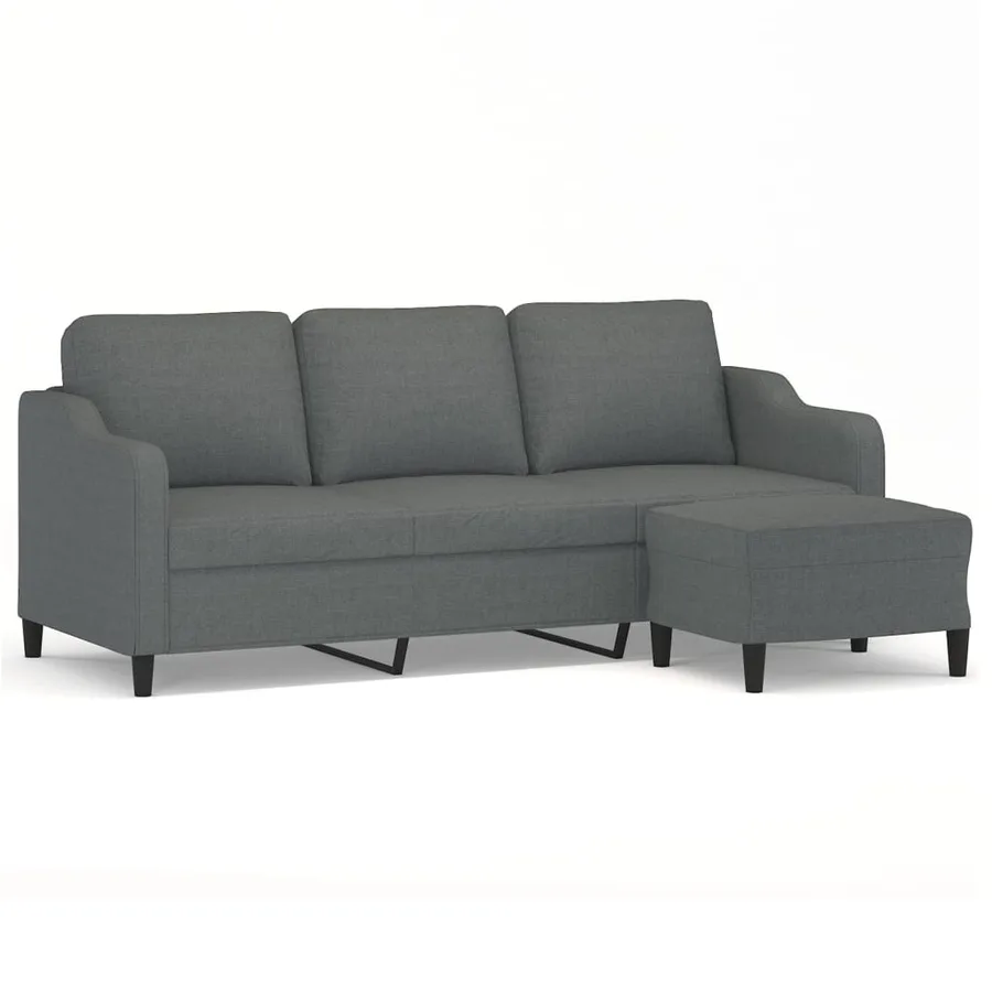 Canapé à 3 places avec repose-pieds Gris foncé 180 cm Tissu - 2