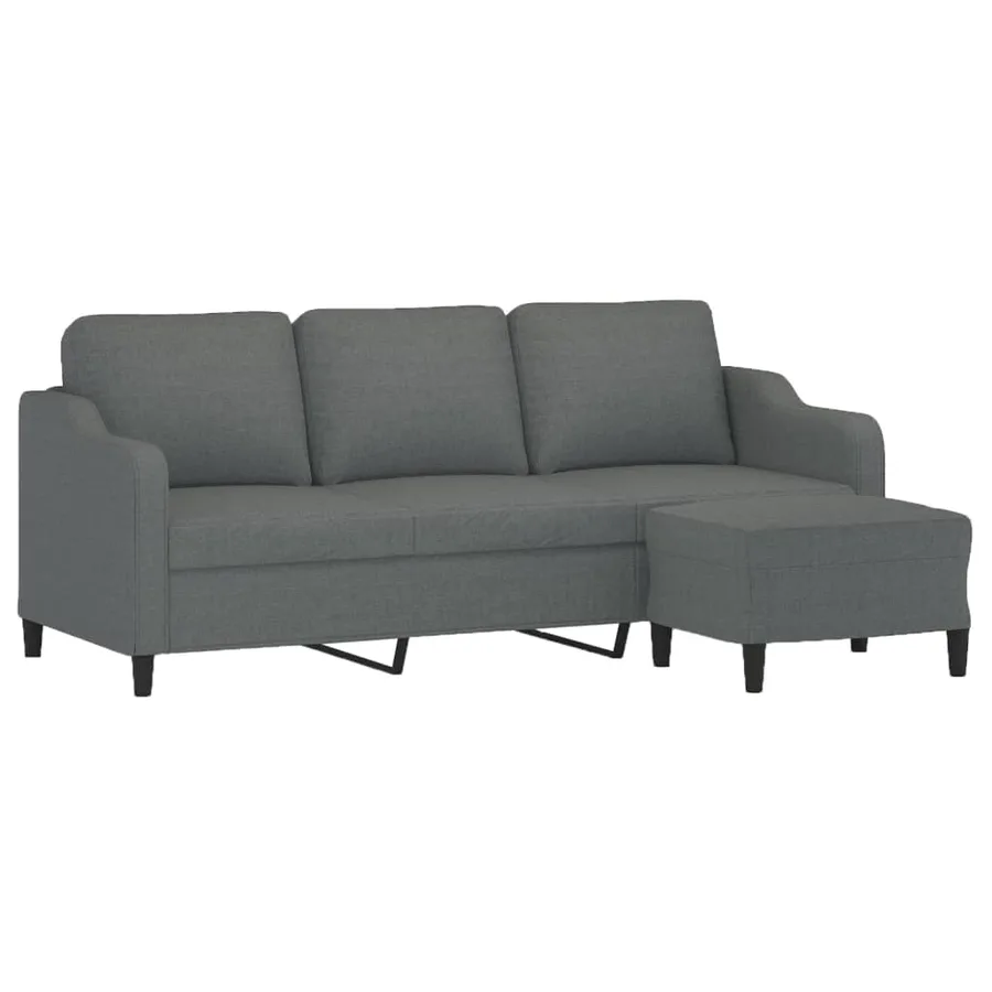 Canapé à 3 places avec repose-pieds Gris foncé 180 cm Tissu - 3