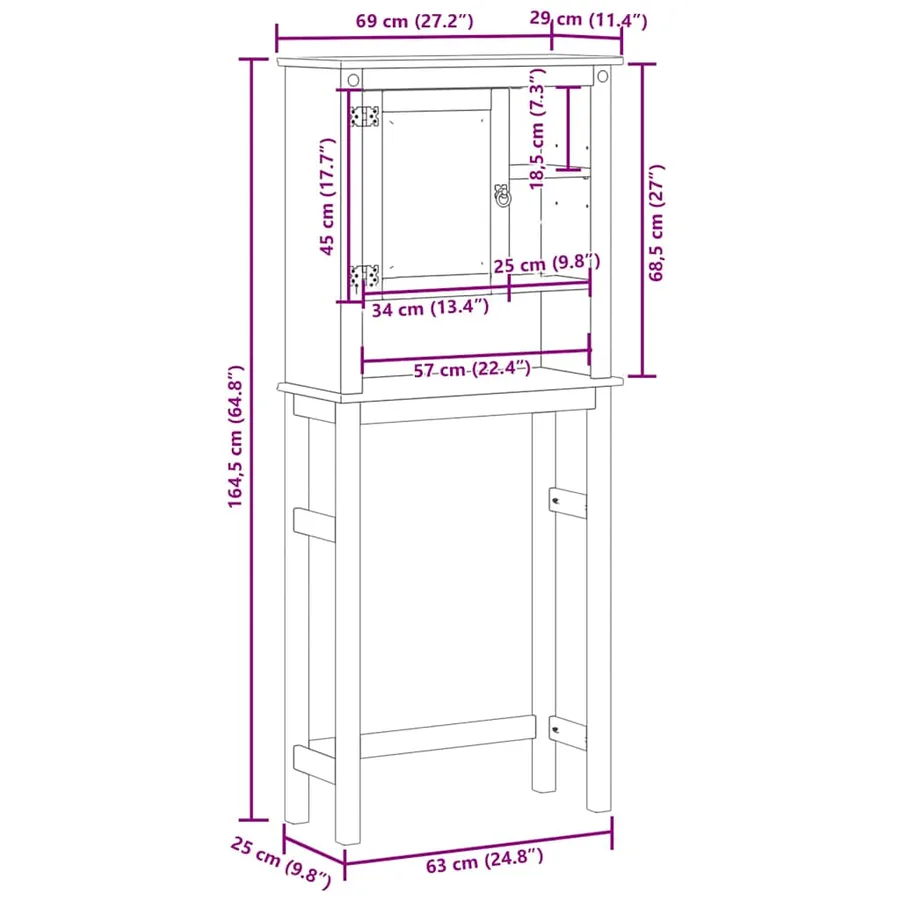Armoire pour machine à laver salle de bain Corona pin massif - 10