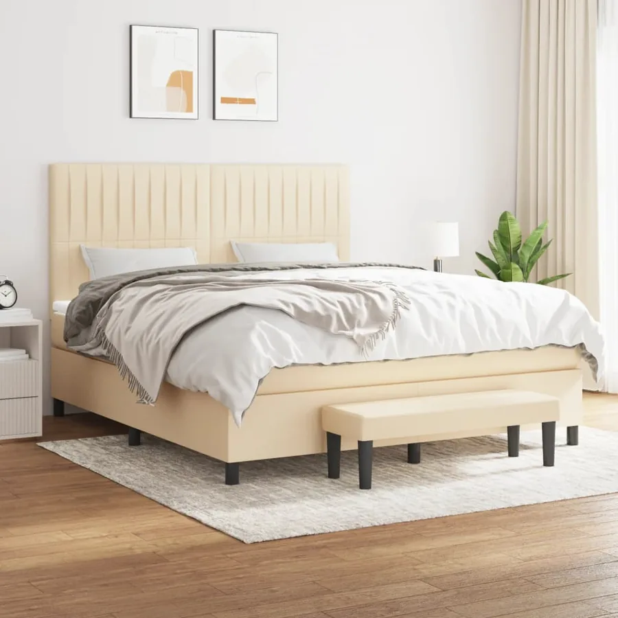 Sommier à lattes de lit avec matelas Crème 180x200 cm Tissu
