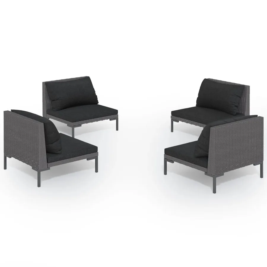 Salon de jardin 4 pcs avec coussins Résine tressée Gris foncé - 2