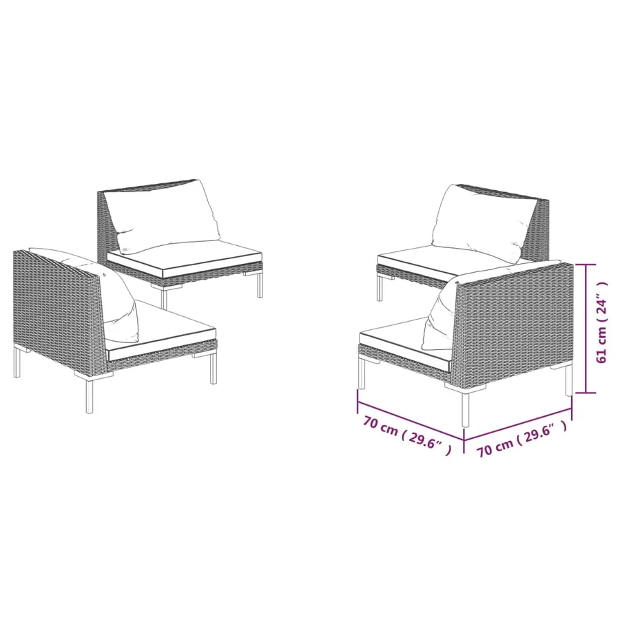 Salon de jardin 4 pcs avec coussins Résine tressée Gris foncé - 5