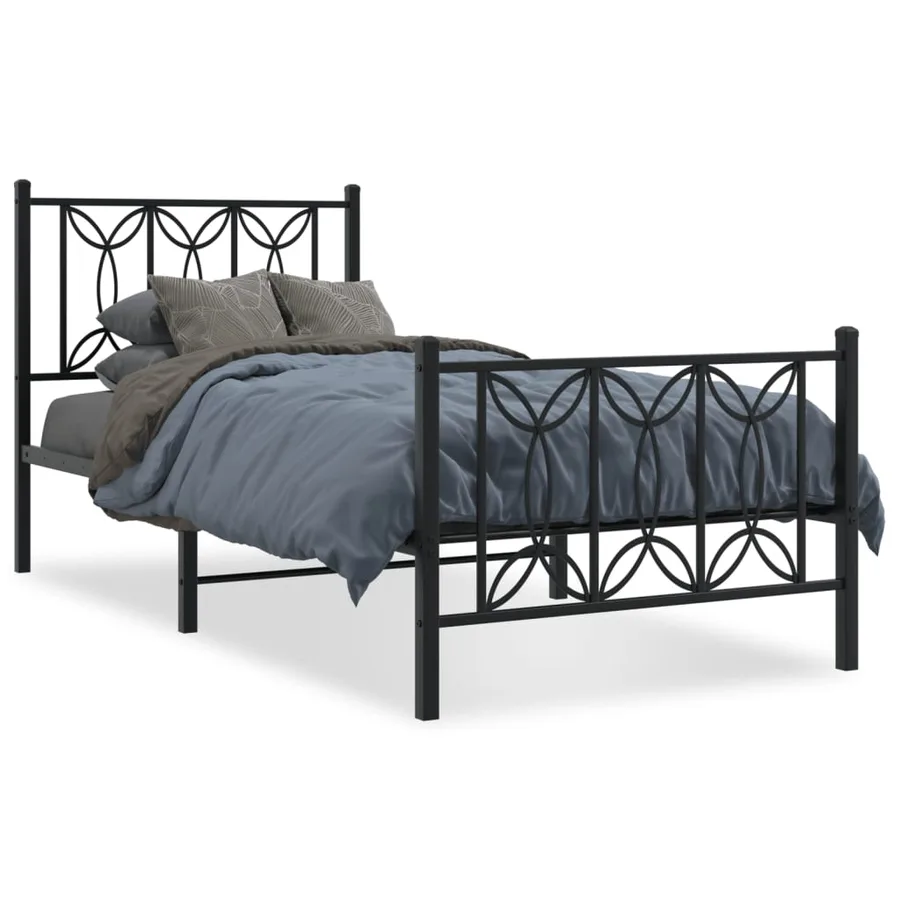 Cadre de lit métal sans matelas avec pied de lit noir 80x200 cm - 2