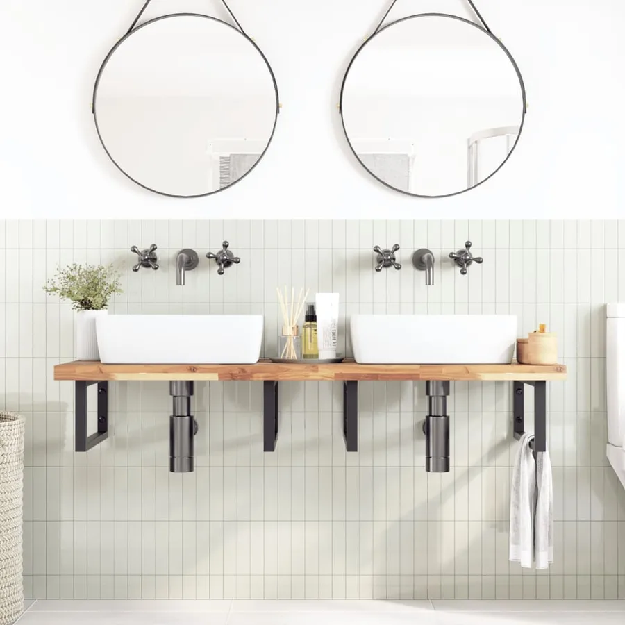 Dessus de meuble de salle de bain non traité bois d'acacia - 2
