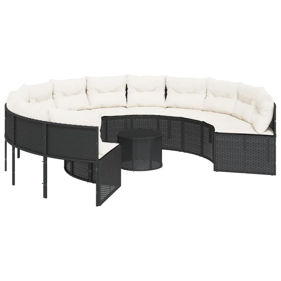 Canapé de jardin avec table coussins rond noir résine tressée - 2