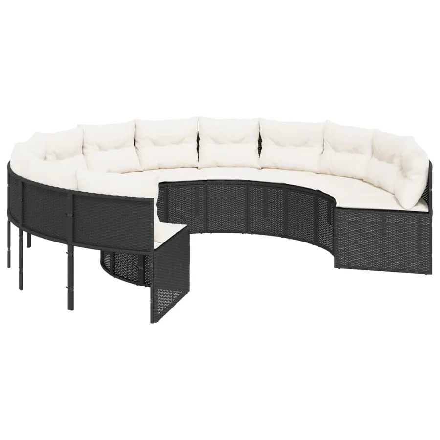 Canapé de jardin avec table coussins rond noir résine tressée - 5