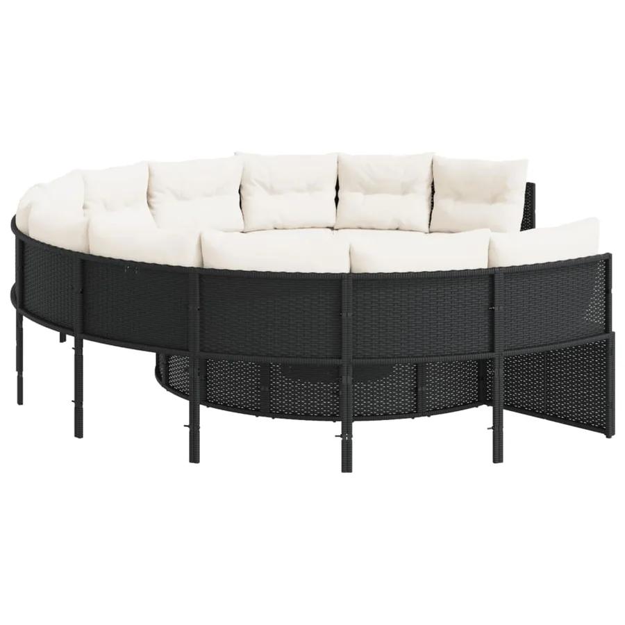 Canapé de jardin avec table coussins rond noir résine tressée - 6