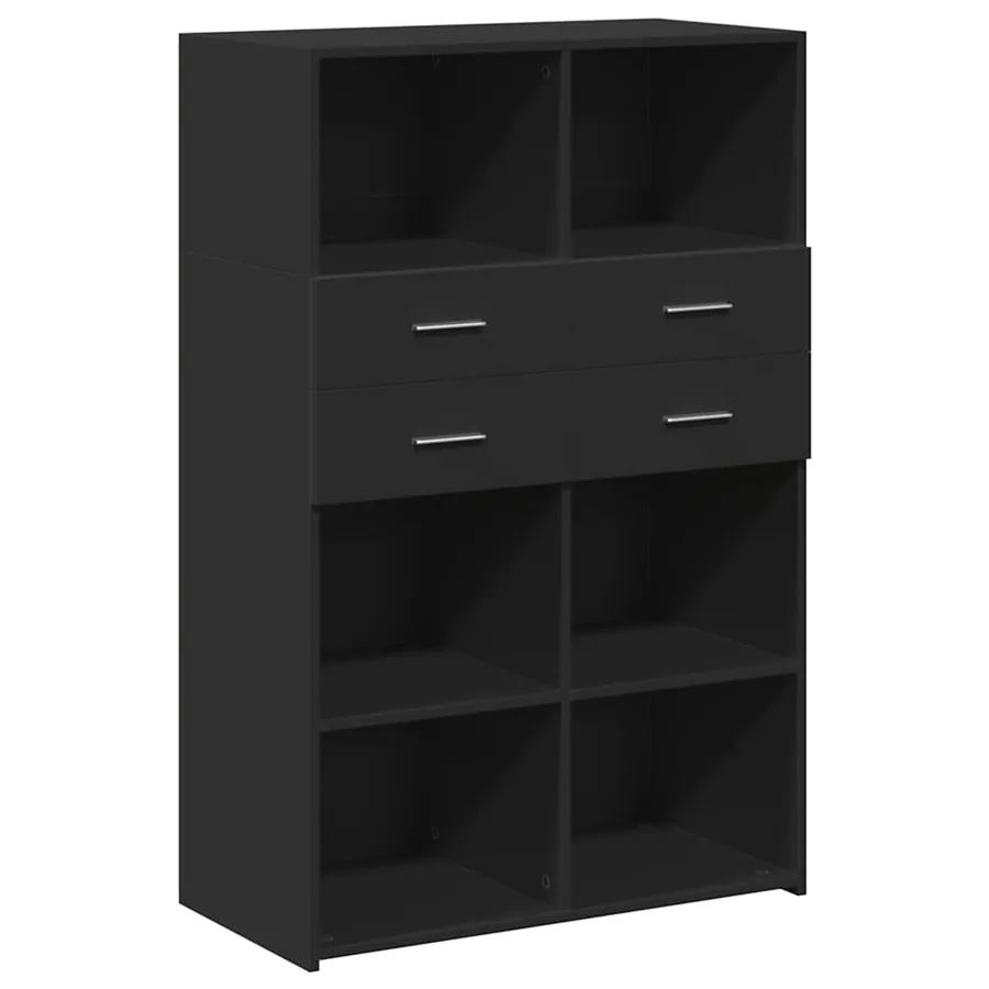 Buffet haut noir 80x42,5x124 cm bois d'ingénierie - 2