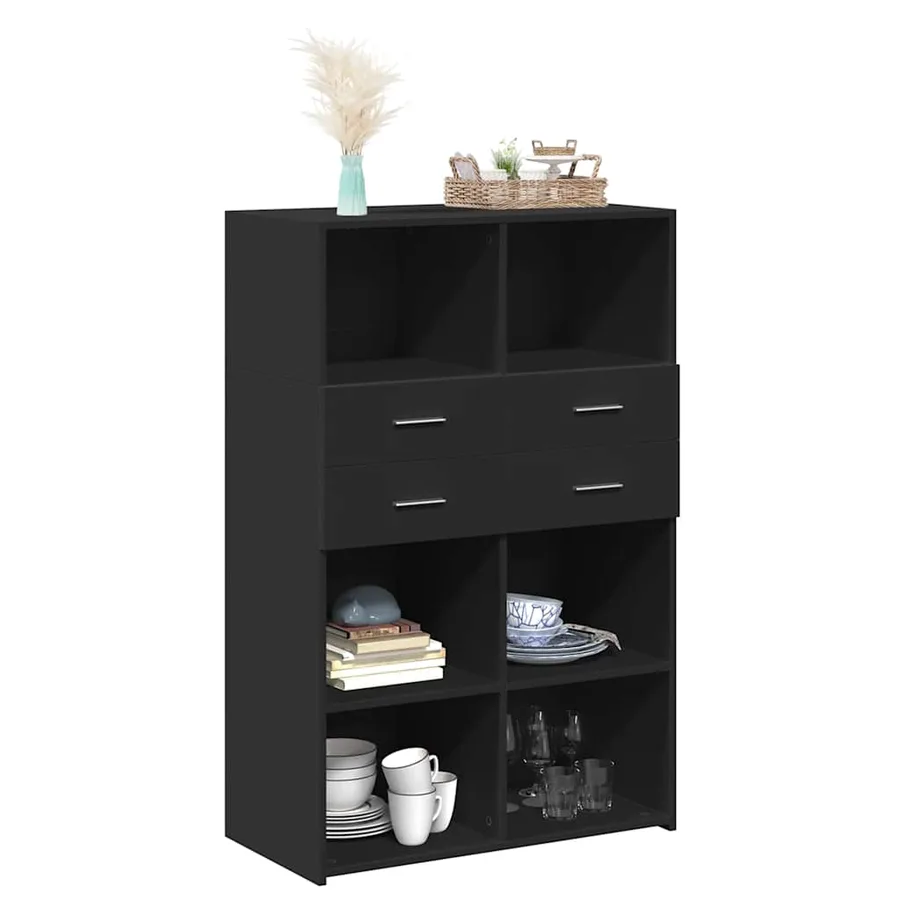 Buffet haut noir 80x42,5x124 cm bois d'ingénierie - 3