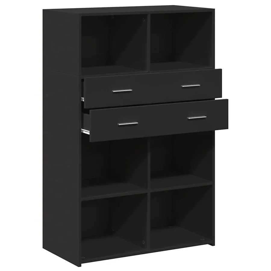 Buffet haut noir 80x42,5x124 cm bois d'ingénierie - 7