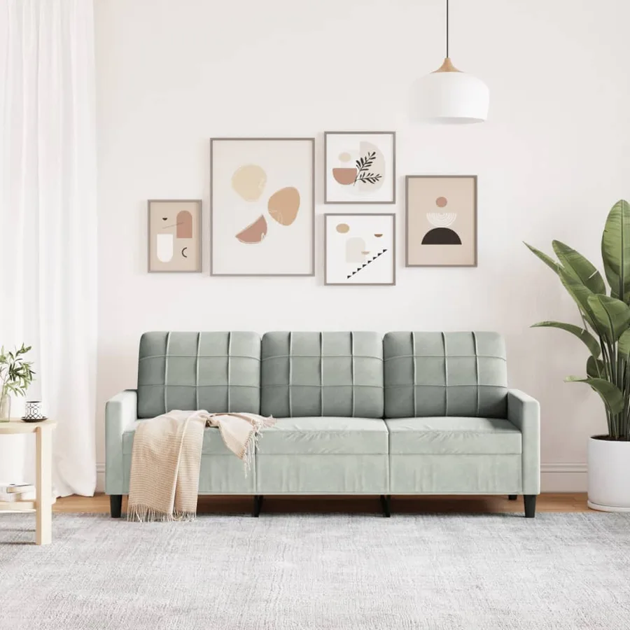 Canapé à 3 places Gris clair 180 cm Velours - 3
