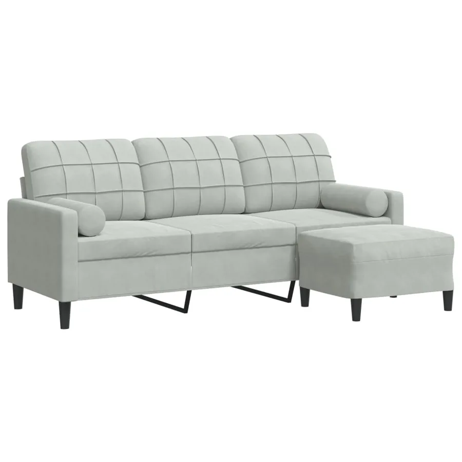 Canapé à 3 places avec repose-pieds Gris clair 180 cm Velours - 2