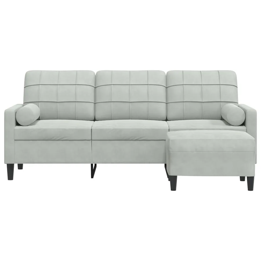 Canapé à 3 places avec repose-pieds Gris clair 180 cm Velours - 3