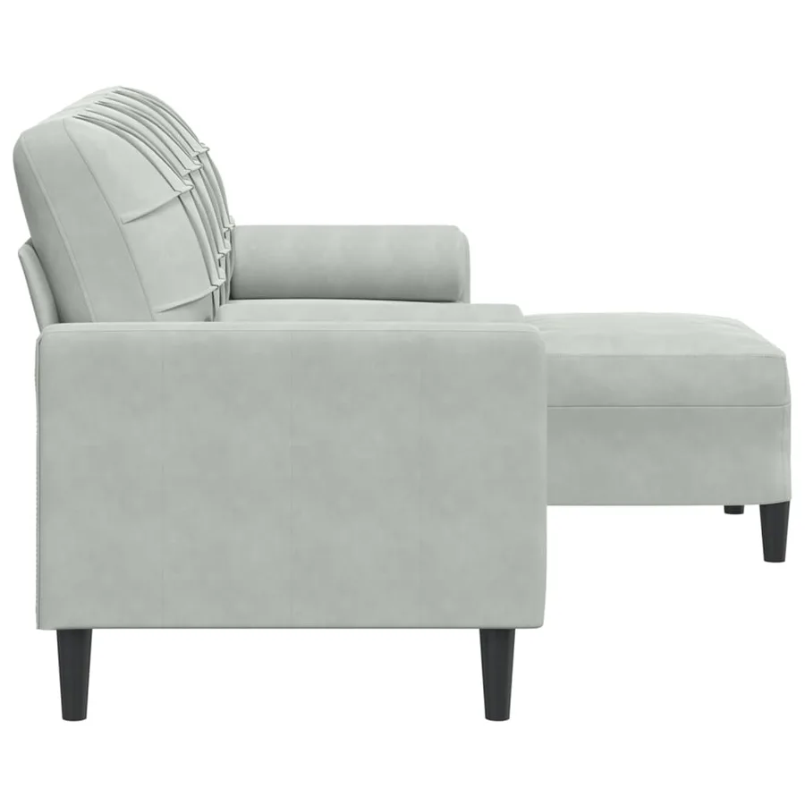 Canapé à 3 places avec repose-pieds Gris clair 180 cm Velours - 4