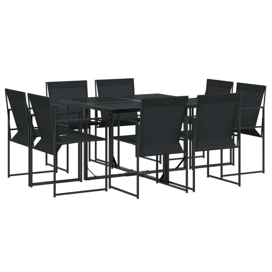 Ensemble à manger de jardin 9 pcs noir textilène - 2