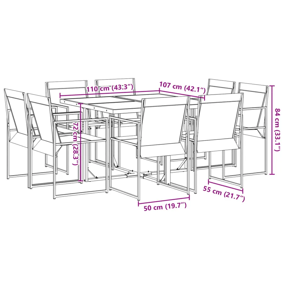Ensemble à manger de jardin 9 pcs noir textilène - 8