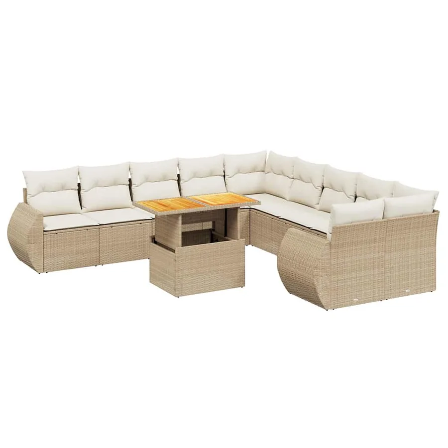 Salon de jardin 11 pcs avec coussins beige résine tressée - 2