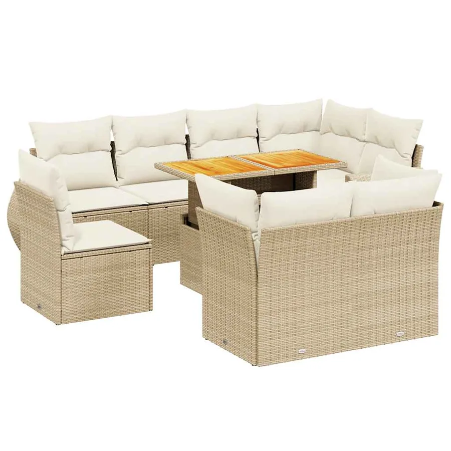 Salon de jardin avec coussins 9 pcs beige résine tressée - 2