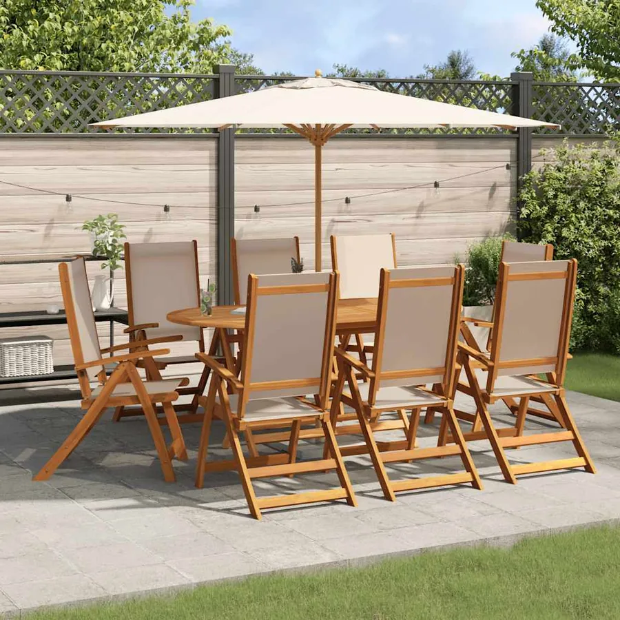 Ensemble à manger de jardin 9pcs bois d'acacia solide textilène
