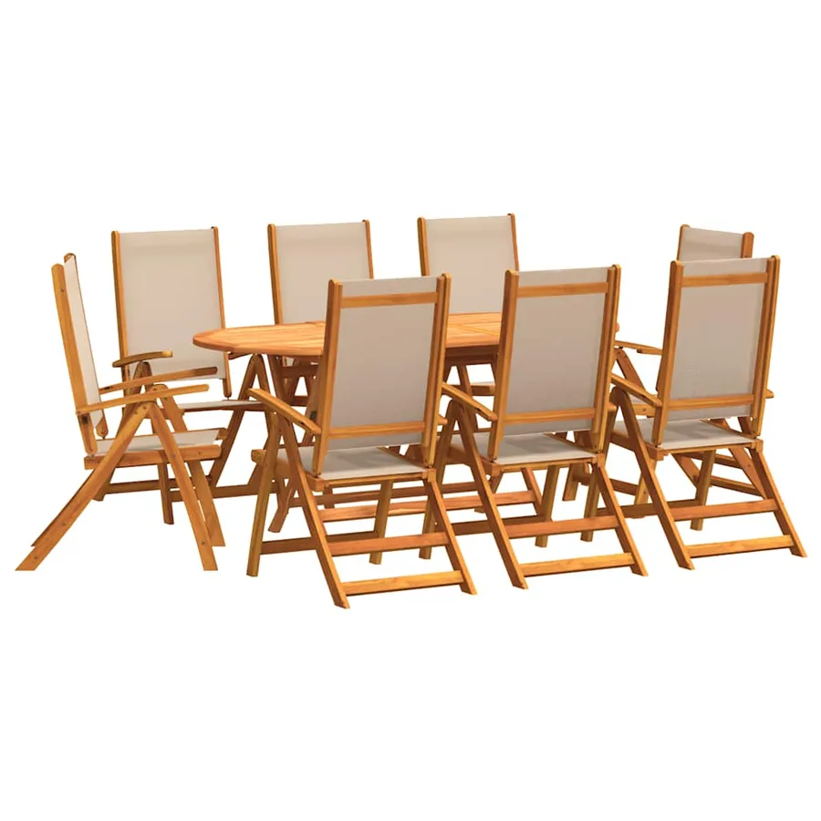Ensemble à manger de jardin 9pcs bois d'acacia solide textilène - 2