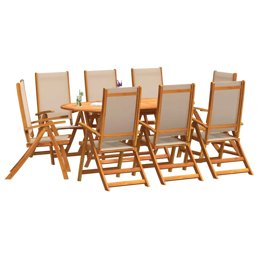 Ensemble à manger de jardin 9pcs bois d'acacia solide textilène - 5