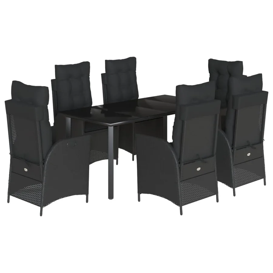 Ensemble à manger de jardin coussins 7pcs Noir Résine tressée - 2